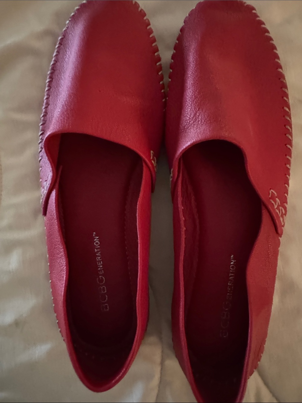 BCBGeneration Red Leather Slip-On Moccasins